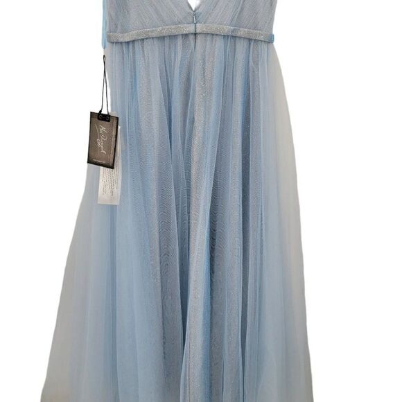 Mac Duggal Gown Elsa Princess Ice Blue Sparkle Plunging V Full Tulle A-line 10 - Picture 15 of 17
